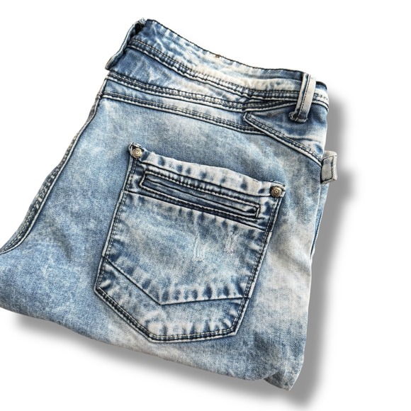 Vertikal Jeans Other - Vertikal Jeans Mens Size 36x 13 Blue‎ Acid Wash Denim Straight Leg Shorts